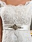 cheap Wedding Dresses-Sheath / Column Wedding Dresses Scoop Neck Court Train Lace Satin Short Sleeve Floral Lace with Sash / Ribbon Appliques 2022 / Puff Balloon Sleeve
