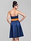 cheap Bridesmaid Dresses-A-Line Strapless Knee Length Stretch Satin Bridesmaid Dress with Bow(s) / Sash / Ribbon by LAN TING BRIDE®