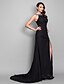 cheap Evening Dresses-Ball Gown Open Back Dress Formal Evening Military Ball Sweep / Brush Train Sleeveless Scoop Neck Chiffon with Pleats Split Front 2023