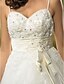 baratos Vestidos de Casamento-De Baile Decote Princesa Cauda Corte Tule Vestidos de casamento feitos à medida com Laço / Miçangas / Apliques de LAN TING BRIDE®