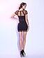 cheap Cocktail Dresses-Sheath / Column Little Black Dress Holiday Homecoming Cocktail Party Dress Illusion Neck Short Sleeve Short / Mini Chiffon with Sash / Ribbon Pleats 2021