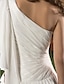 billiga Brudklänningar-A-linje Enaxlad Golvlång Chiffong Bröllopsklänningar tillverkade med Blomma / Sidodraperad av LAN TING BRIDE® / Illusion