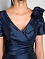 cheap Evening Dresses-A-Line Elegant Prom Formal Evening Military Ball Dress V Neck Short Sleeve Floor Length Taffeta with Ruched Side Draping Flower 2021