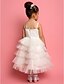 cheap Flower Girl Dresses-A-Line Ball Gown Princess Knee Length Flower Girl Dress - Chiffon Lace Satin Tulle Sleeveless Spaghetti Straps with Beading Lace by
