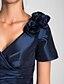 cheap Evening Dresses-A-Line Elegant Prom Formal Evening Military Ball Dress V Neck Short Sleeve Floor Length Taffeta with Ruched Side Draping Flower 2021