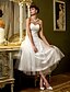 tanie Suknie ślubne-A-Line Sweetheart Neckline Tea Length Tulle Made-To-Measure Wedding Dresses with Criss-Cross by LAN TING BRIDE®