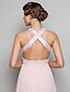 cheap Prom Dresses-Sheath / Column Elegant Dress Prom Wedding Party Floor Length Sleeveless V Neck Chiffon Backless Crisscross Back with Ruched Beading 2024