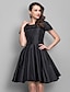 cheap Cocktail Dresses-Ball Gown 1950s Little Black Dress Minimalist Cocktail Party Formal Evening Dress Bateau Neck Boat Neck Short Sleeve Knee Length Taffeta with Pearls Draping 2021