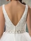 Χαμηλού Κόστους Νυφικά Φορέματα-Φορεματα για γαμο Βραδινή τουαλέτα Λαιμόκοψη V Κανονικοί ιμάντες Ουρά Τούλι Νυφικά φορέματα Με Ζώνη / Κορδέλα Χάντρες 2024