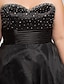 Недорогие Платья больших размеров-Черное платье А-силуэта для выпускного торжественное вечернее в пол без рукавов из органзы в форме сердца с рюшами, расшитое бисером 2024
