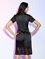 Χαμηλού Κόστους Φορέματα για Ειδικές Περιστάσεις-Ίσια Γραμμή Μικρό Μαύρο Φόρεμα Αργίες Κοκτέιλ Πάρτι Φόρεμα Με Κόσμημα Κοντομάνικο Μέχρι το γόνατο Δαντέλα Σατέν σιφόν με Δαντέλα 2021