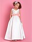 Χαμηλού Κόστους Λουλουδάτα φορέματα για κορίτσια-Γραμμή Α Μακρύ Φόρεμα για Κοριτσάκι Λουλουδιών - Σατέν Αμάνικο Λαιμόκοψη V με Πλαϊνό ντραπέ / Λουλούδι με LAN TING BRIDE®