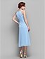 cheap Mother of the Bride Dresses-Sheath / Column Straps Tea Length Chiffon Mother of the Bride Dress with Draping / Ruched by LAN TING BRIDE®