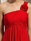 cheap Bridesmaid Dresses-A-Line One Shoulder Floor Length Chiffon Bridesmaid Dress with Pleats Flower by LAN TING BRIDE®