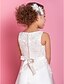 זול שמלות לילדות פרחים-גזרת A באורך הקרסול חתונה / יום הולדת שמלות ילדה פרח - סאטן ללא שרוולים סקופ צוואר עם פפיון(ים) / אפליקציות / סתיו / חורף / אביב / קיץ