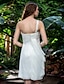 levne Svatební šaty-Pouzdrové Svatební šaty Jedno rameno Ke kolenům Šifón Bez rukávů Malé bílé s Sklady Korálky 2020