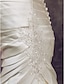 baratos Vestidos de Casamento-Sereia Ilusão Decote Cauda Escova Renda / Cetim Vestidos de casamento feitos à medida com Miçangas / Apliques / Botão de LAN TING BRIDE®