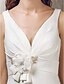 olcso Menyasszonyi ruhák-A-vonalú V-alakú Seprő uszály Szatén Made-to-measure esküvői ruhák val vel Pántlika / szalag / Virág / Gomb által LAN TING BRIDE®