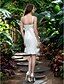 זול שמלות כלה-מעטפת \ עמוד שמלות חתונה כתפיה אחת באורך  הברך שיפון ללא שרוולים שמלות לבנות קטנות עם אסוף חרוזים 2020