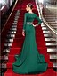 cheap Evening Dresses-Sheath / Column Celebrity Style Formal Evening Dress Plunging Neck Long Sleeve Sweep / Brush Train Jersey with Crystals 2022