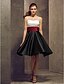 cheap Bridesmaid Dresses-A-Line Strapless Knee Length Stretch Satin Bridesmaid Dress with Ruched