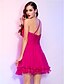 cheap Cocktail Dresses-A-Line Floral Open Back Cute Homecoming Cocktail Party Dress One Shoulder Sleeveless Short / Mini Chiffon with Crystals Ruffles 2021