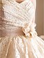 זול שמלות כלה-גזרת A / נסיכה לב (סוויטהארט) שובל קורט תחרה מעל טול שמלות חתונה עם סרט / פרח / בד בהצלבה על ידי LAN TING BRIDE® / שמלות חתונה צבעוניות