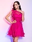 cheap Cocktail Dresses-A-Line Floral Open Back Cute Homecoming Cocktail Party Dress One Shoulder Sleeveless Short / Mini Chiffon with Crystals Ruffles 2021