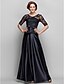 cheap Mother of the Bride Dresses-A-Line Mother of the Bride Dress See Through V Neck Floor Length Satin Lace Half Sleeve with Lace Bow(s) Beading 2024