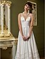 cheap Wedding Dresses-A-Line Plunging Neck Ankle Length Organza / Tulle Made-To-Measure Wedding Dresses with Sash / Ribbon / Side-Draped by LAN TING BRIDE® / Open Back