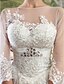 baratos Vestidos de Casamento-Princesa Linha A Vestidos de noiva Bateau Neck Cauda Corte Tule Manga 3/4 Transparências com Faixa / Fita Miçangas Apliques 2020 / Ilusão