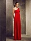 cheap Bridesmaid Dresses-A-Line One Shoulder Floor Length Chiffon Bridesmaid Dress with Pleats Flower by LAN TING BRIDE®