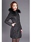 cheap Women&#039;s Outerwear-Lucas Fur Collar Long Slim Down Jacket(Black)