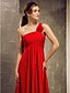 cheap Bridesmaid Dresses-A-Line One Shoulder Floor Length Chiffon Bridesmaid Dress with Pleats Flower by LAN TING BRIDE®