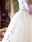 baratos Vestidos de Casamento-Princesa Linha A Vestidos de noiva Bateau Neck Cauda Corte Tule Manga 3/4 Transparências com Faixa / Fita Miçangas Apliques 2020 / Ilusão