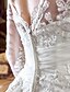 abordables Robes de Mariée-Princesse Trapèze Robes de mariée Bateau Neck Traîne Tribunal Tulle Manches 3/4 Transparent avec Ceinture / Ruban Billes Appliques 2020 / Illusion