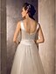 cheap Wedding Dresses-A-Line Scoop Neck Sweep / Brush Train Tulle / Stretch Satin Made-To-Measure Wedding Dresses with Bowknot / Sash / Ribbon / Crystal Floral Pin by LAN TING BRIDE®