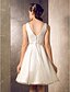 cheap Wedding Dresses-A-Line Wedding Dresses V Neck Knee Length Tulle Regular Straps Formal Simple Vintage Little White Dress Plus Size with Sash / Ribbon Flower Side-Draped 2020