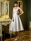cheap Wedding Dresses-A-Line / Princess Halter Neck Tea Length Tulle Made-To-Measure Wedding Dresses with Draping by LAN TING BRIDE® / Little White Dress
