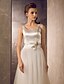 cheap Wedding Dresses-A-Line Scoop Neck Sweep / Brush Train Tulle / Stretch Satin Made-To-Measure Wedding Dresses with Bowknot / Sash / Ribbon / Crystal Floral Pin by LAN TING BRIDE®