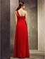cheap Bridesmaid Dresses-A-Line One Shoulder Floor Length Chiffon Bridesmaid Dress with Pleats Flower by LAN TING BRIDE®