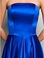 Χαμηλού Κόστους Βραδινά Φορέματα-Γραμμή Α Κομψό Φόρεμα Χοροεσπερίδα Επίσημο Βραδινό Μακρύ Αμάνικο Στράπλες Σατέν με Πλισέ 2023