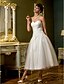tanie Suknie ślubne-A-Line Sweetheart Neckline Tea Length Tulle Made-To-Measure Wedding Dresses with Criss-Cross by LAN TING BRIDE®
