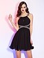 cheap Cocktail Dresses-A-Line Fit &amp; Flare Little Black Dress Cute Holiday Homecoming Cocktail Party Dress Scoop Neck Sleeveless Short / Mini Chiffon with Lace Beading Draping 2020