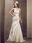 cheap Wedding Dresses-Mermaid / Trumpet Illusion Neck Sweep / Brush Train Lace / Satin Made-To-Measure Wedding Dresses with Beading / Appliques / Button by LAN TING BRIDE®