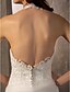 זול שמלות כלה-מעטפת \ עמוד קולר שובל קורט תחרה / טול שמלות חתונה עם תחרה / סרט / כפתור על ידי LAN TING BRIDE®