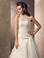 cheap Wedding Dresses-Sheath / Column Halter Neck Court Train Lace / Tulle Made-To-Measure Wedding Dresses with Lace / Sash / Ribbon / Button by LAN TING BRIDE®