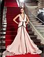 preiswerte Abendkleider-A-Linie Elegant Formeller Abend Gala Kleid Tiefer Ausschnitt Ärmellos Pinsel Schleppe Georgette mit Spitzeneinsatz 2021