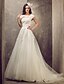 cheap Wedding Dresses-A-Line / Princess Queen Anne Sweep / Brush Train Lace / Tulle Made-To-Measure Wedding Dresses with Beading / Appliques / Sash / Ribbon by LAN TING BRIDE® / Open Back
