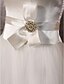 cheap Wedding Dresses-A-Line Scoop Neck Sweep / Brush Train Tulle / Stretch Satin Made-To-Measure Wedding Dresses with Bowknot / Sash / Ribbon / Crystal Floral Pin by LAN TING BRIDE®